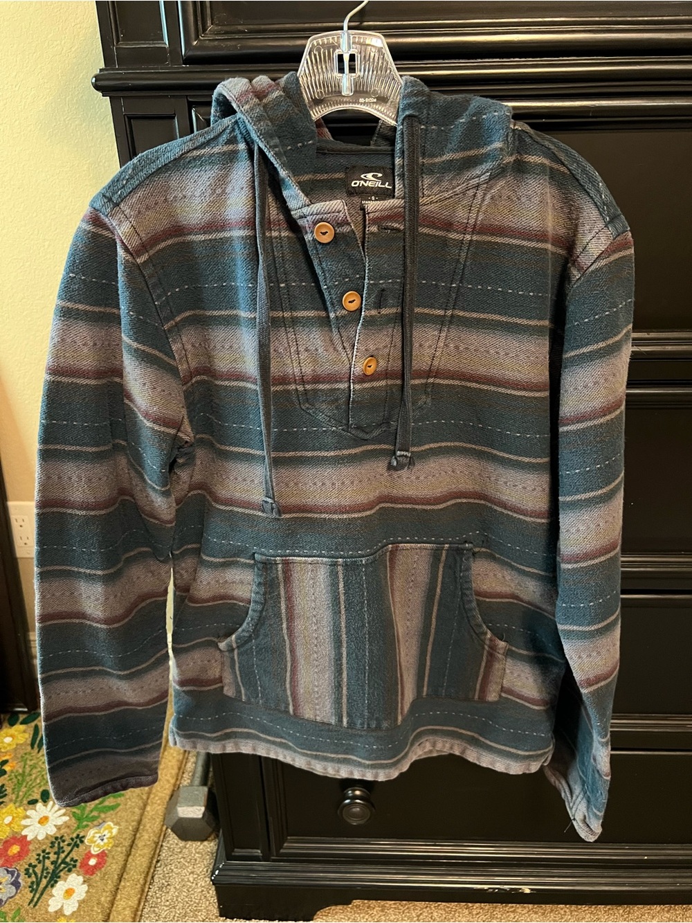 O'Neill Striped Pullover Hoodie in Teal, Gray and Brown Accent